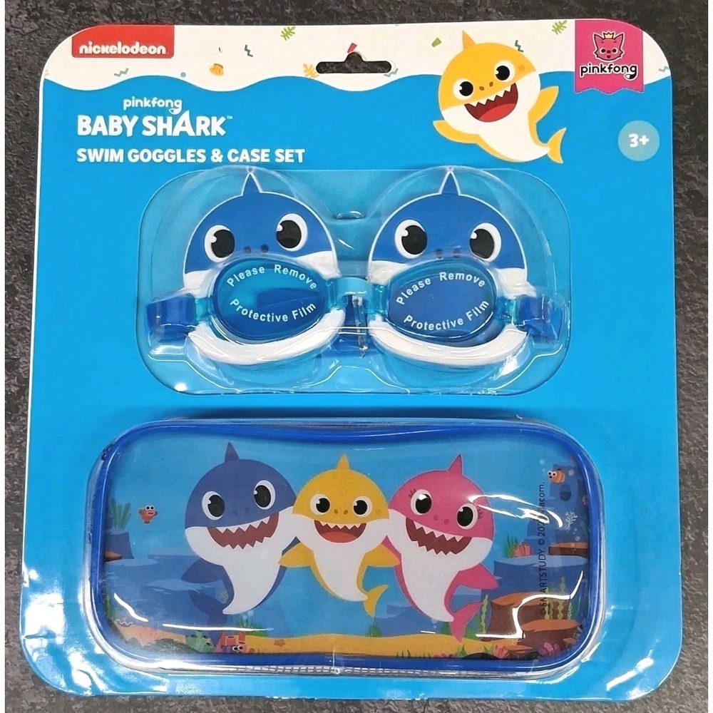 Pinkfong Baby Shark Blue Pool Swim Goggles & Case Set Kid's 3yrs+ Nickelodeon